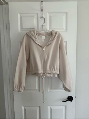 H&M Soft Hooded Zip Sweatshirt in Light Beige